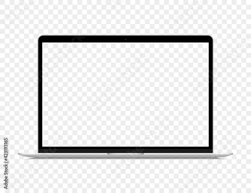 Realistic silver laptop with blank screen on a transparent background