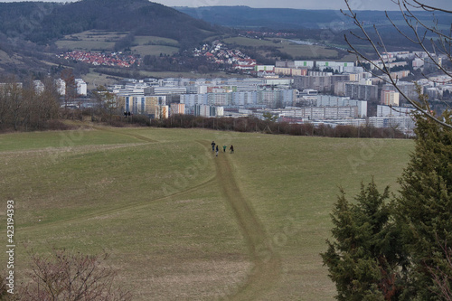 Wiese mit Stadt im Hintergrund, Blick vom Cospoth auf Lobeda, Stadtteil in Jena, Thüringen photo