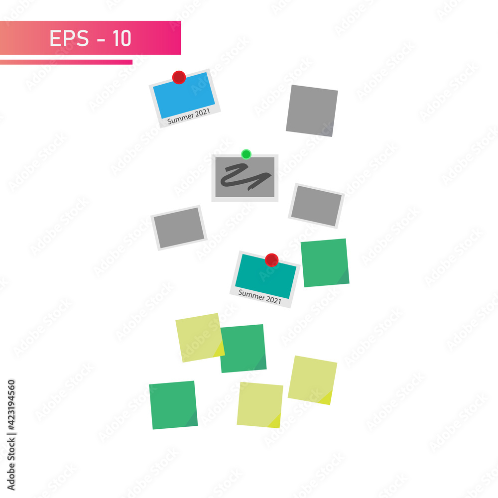 A set. Magnets, photos and stickers for the refrigerator or anything else. On a white background. Flat vector illustration. A set. Magnets, photos and stickers for the refrigerator or anything else. On a white background. Flat vector illustration.