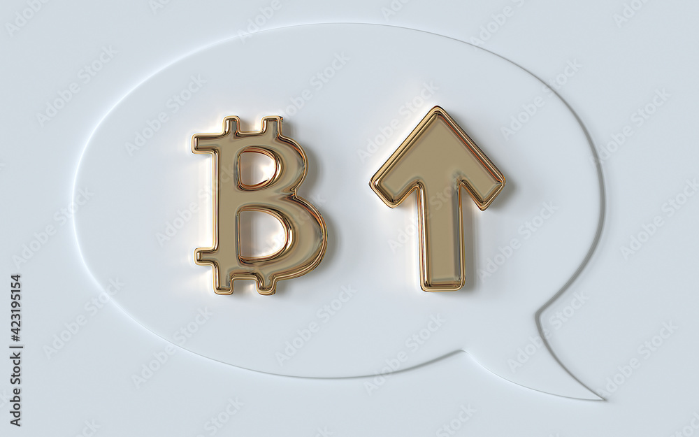 Fototapeta premium Golden bitcoin symbol and arrow up. 3d illustration