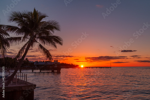 Magnificent Sunrise Over a Pier in Spring in Key West, Florida, USA