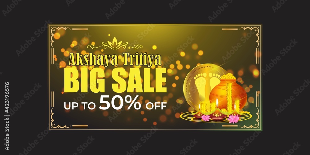 Naklejka premium VECTOR ILLUSTRATION OFFER BANNER FOR INDIAN FESTIVAL WITH TEXT AKSHAYA TRITIYA MEANS AKSHAYA TRITIYA'