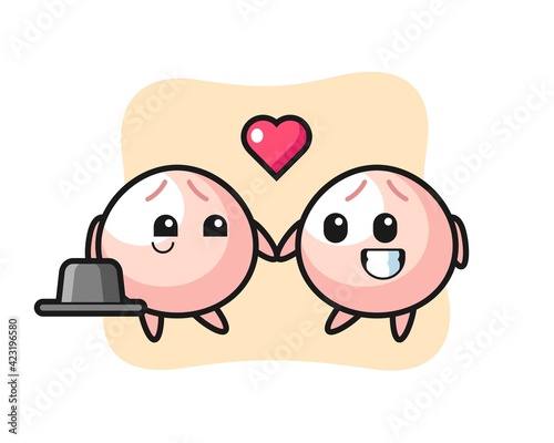 meat bun cartoon character couple with fall in love gesture