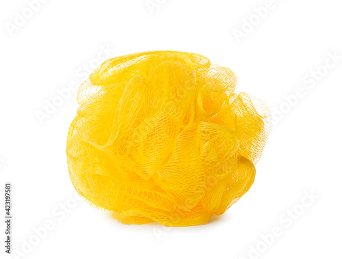 New yellow shower puff isolated on white