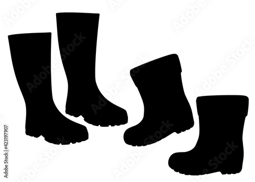 A set of high and low rubber boots.