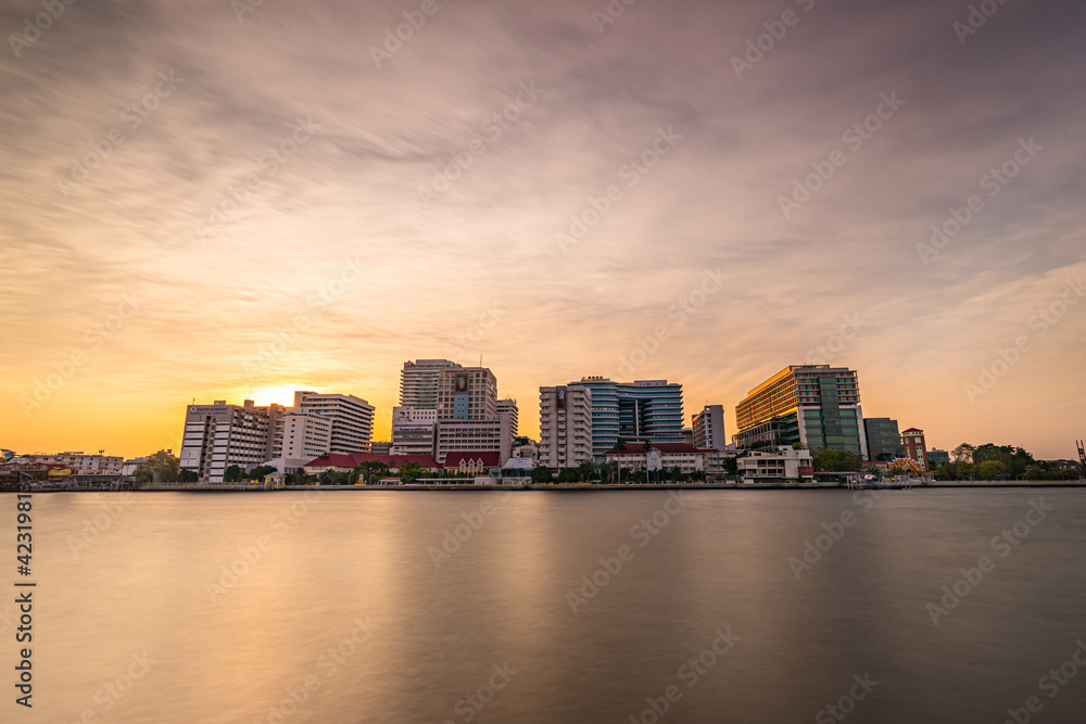 The buildings near Chao Phraya river in Bangkok, Thailand