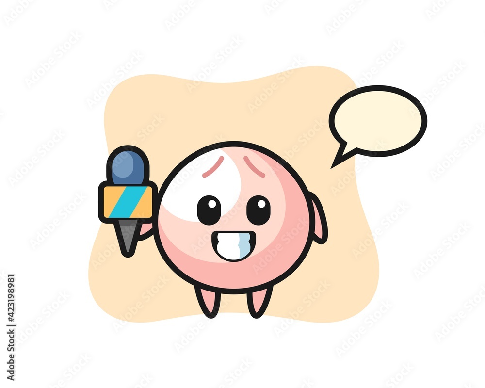 Character mascot of meat bun as a news reporter