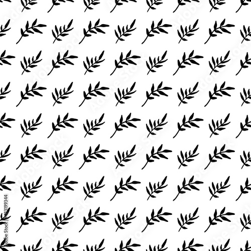 Black silhouette plants seamless pattern in modern minimalist style. Hand drawn leaves. Vector floral illustrations.