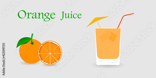 Orange juice cocktail. Enjoyment during the warm time of the day. Citrus, bar, beach. Vector illustration
