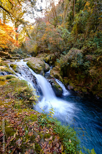 A Waterfall in Kikuchi Valley during the autumn  A not well-known place in Kumamoto  Japan 