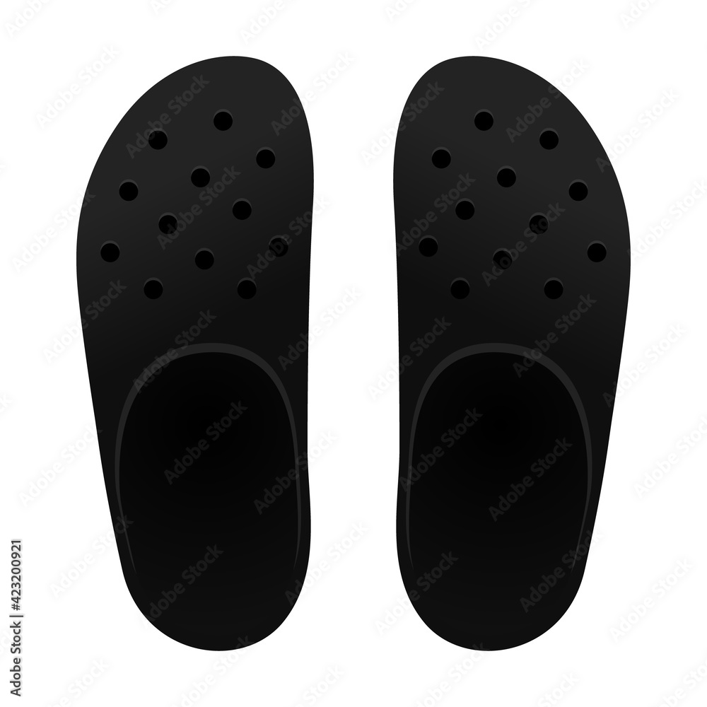Top View Black Clog Shoes Template Vector On White Background. Top View Black Clog Shoes Template Vector On White Background.