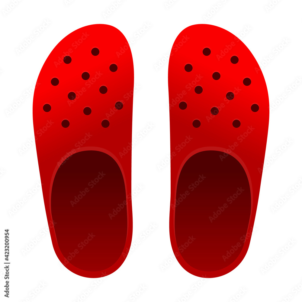 Top View Red Clog Shoes Template Vector On White Background. Top View Red Clog Shoes Template Vector On White Background.