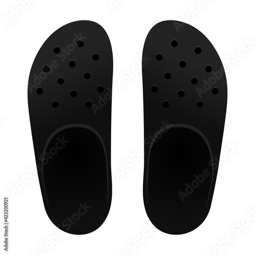 Top View Black Clog Shoes Template Vector On White Background.