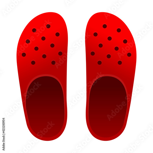 Top View Red Clog Shoes Template Vector On White Background.