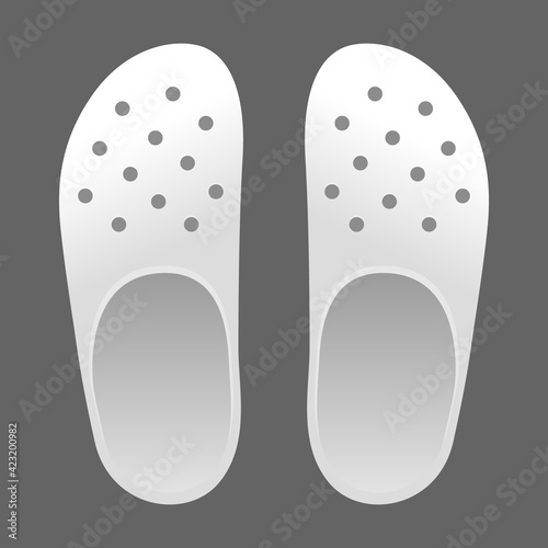 Top View White Clog Shoes Template Vector On Gray Background.