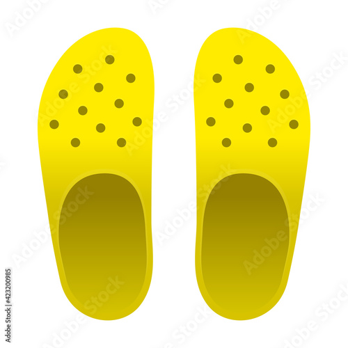 Top View Yellow Clog Shoes Template on White Background, Vector File.