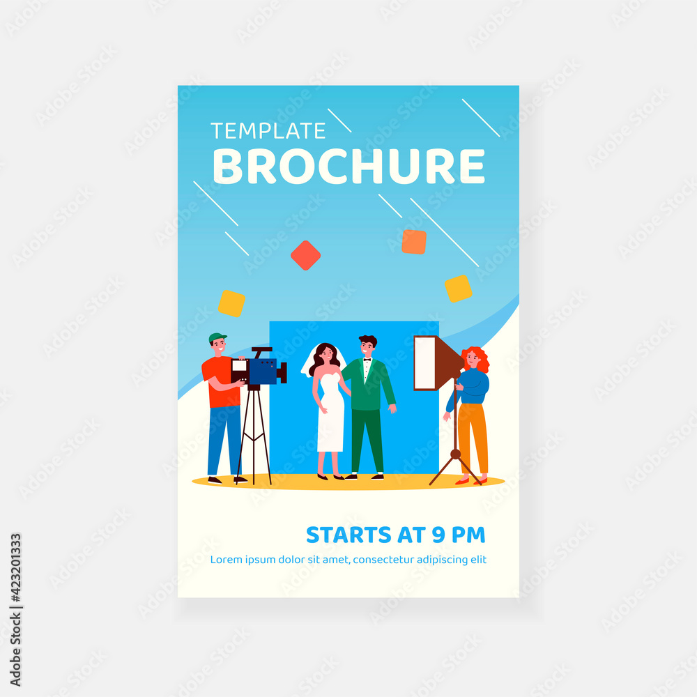 Happy newly married couple taking wedding photo. Bride, camera, groom flat vector illustration. Event and celebration concept for banner, website design or landing web page Happy newly married couple taking wedding photo. Bride, camera, groom flat vector illustration. Event and celebration concept for banner, website design or landing web page
