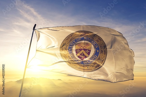 Slika na platnu Warwick of Rhode Island of United States flag waving on the top