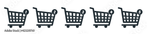 Online shopping cart icon design with notification about numbers of items in the shopping cart. Vector illustration.