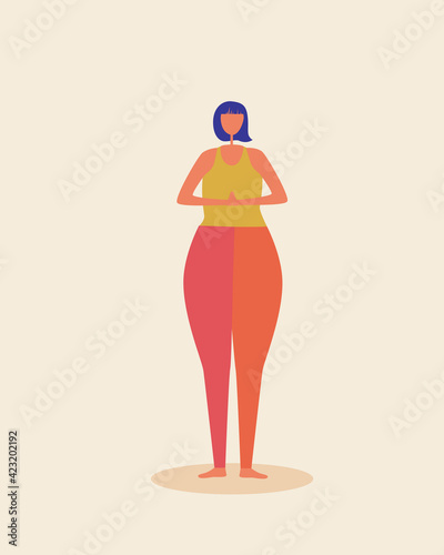 Woman doing yoga asanas isolated, flat vector stock illustration with sports, standing activity