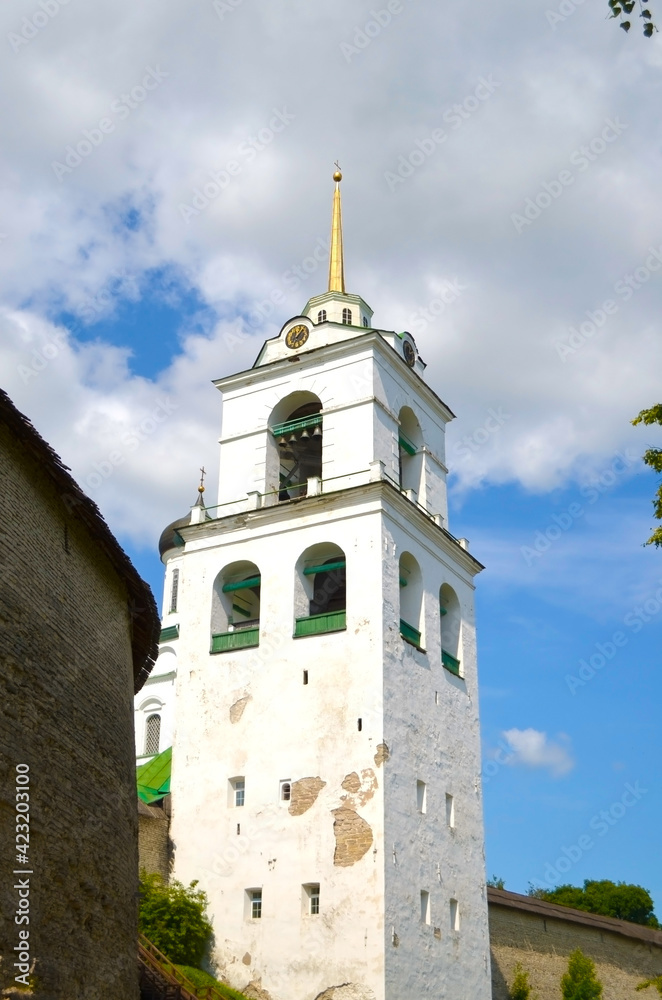Bell tower on the territory of the Holy Trinity Cathedral in Pskov, Russia Bell tower on the territory of the Holy Trinity Cathedral in Pskov, Russia