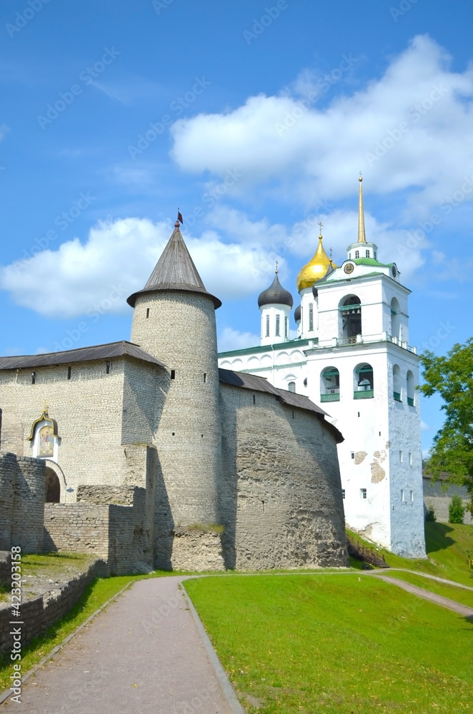 On the territory of the Holy Trinity Cathedral in Pskov. One of the oldest sights in Russia.