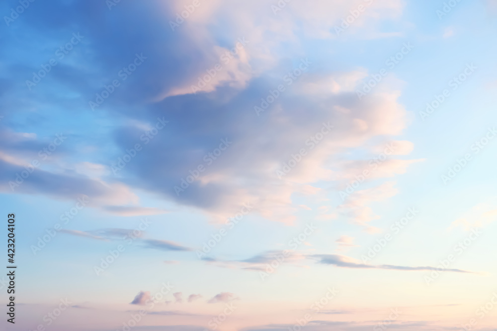Fototapeta premium Picturesque view of beautiful blue sky with clouds at sunset