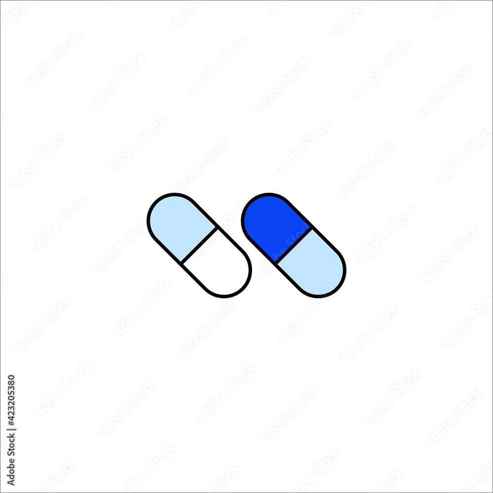 Drug capsule icon with one color style and line art .medical and healthcare icon. vector illustration Drug capsule icon with one color style and line art .medical and healthcare icon. vector illustration