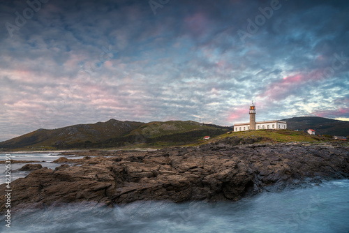 Lariño lighthouse at dusk in Carnota, Galicia,Spain