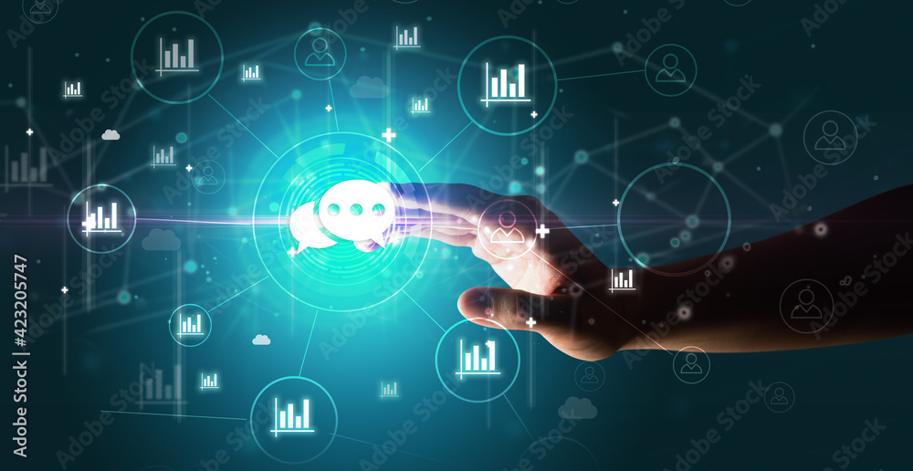 Businessman hand pressing stock graphic information on multitouch screen Businessman hand pressing stock graphic information on multitouch screen