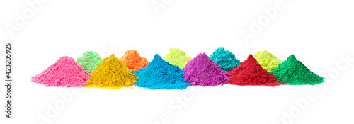 Konstfotografi Colorful powder dyes on white background. Holi festival