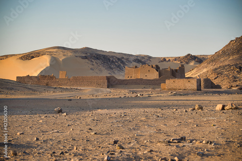 Ruins of Monastery of St. Simeon are in the desert next to Aswan city, Egypt photo