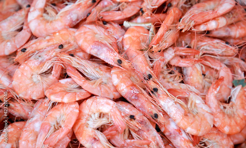 Many cooked prawns together