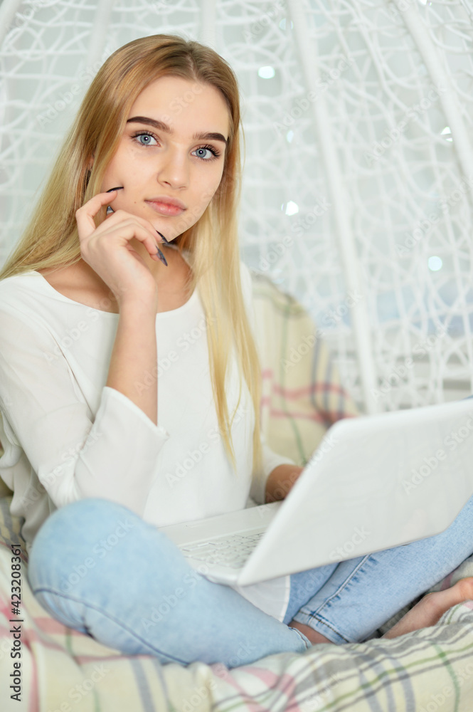 beautiful cute girl using laptop beautiful cute girl using laptop