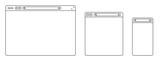 Line browser mockups different devices web window mobile, laptop and tablet screen in internet. Outline browser window. Web browser template. Flat style vector illustration.