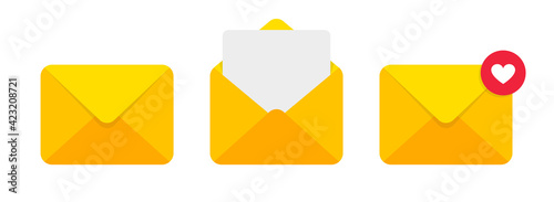 Mail envelope vector icon. Closed, open with a message email envelope. Set sms vector icons in flat style. photo