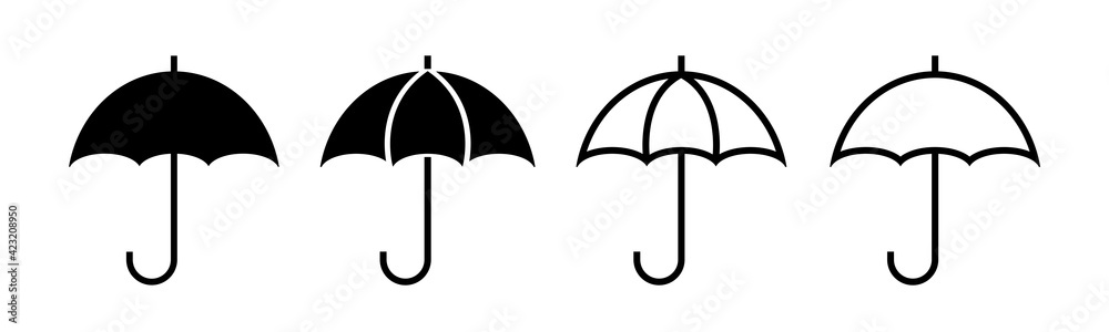 Umbrella vector icons isolated on white background. Parasol simple black vector icon. Rain, weather, meteorology sign. - obrazy, fototapety, plakaty 