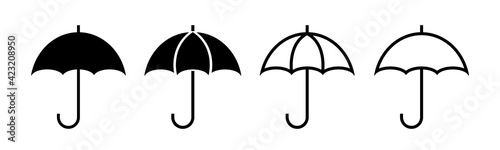 Umbrella vector icons isolated on white background. Parasol simple black vector icon. Rain, weather, meteorology sign.