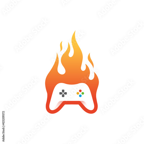  gaming stick - joystick burning on fire logo design vector template