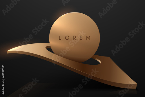 Gold circle frame template on black background