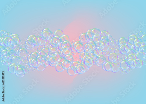 Suds bubble. Detergent bath foam and soap for bathtub. Shampoo.