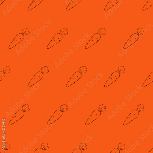 Orange Background Transparent Carrot Pattern. Vector Carrot Pattern. Orange Wallpaper.