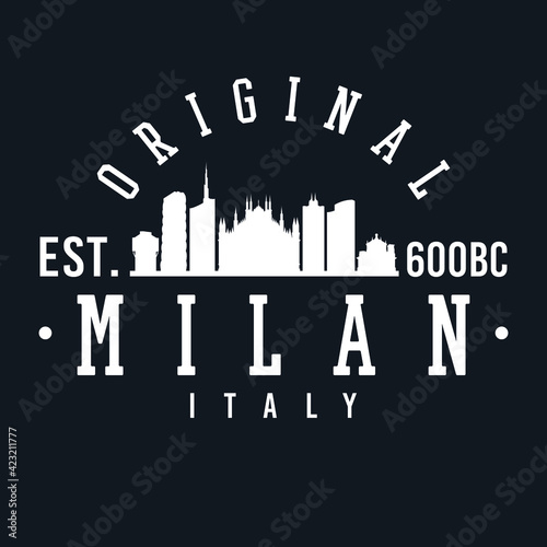 Milan, Metropolitan City of Milan, Italy Skyline Original. A Logotype Sports College and University Style. Illustration Design vector.
