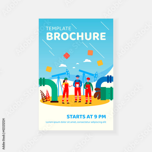 Oil refinery engineers working on factory. People wearing helmets and overalls standing at petroleum pipes. For oil and gas industry, production, pipelines concept