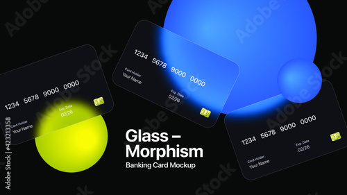 Glassmorphism Banking Card Set. Presentation Slide Mockup. Digital Payment Card Template