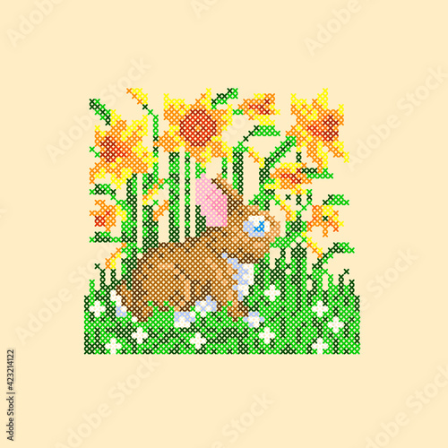 vector art cross stitch bunny