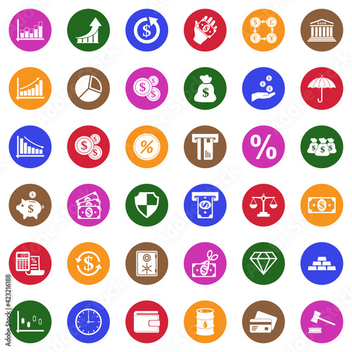 Economy Icons. White Flat Design In Circle. Vector Illustration.