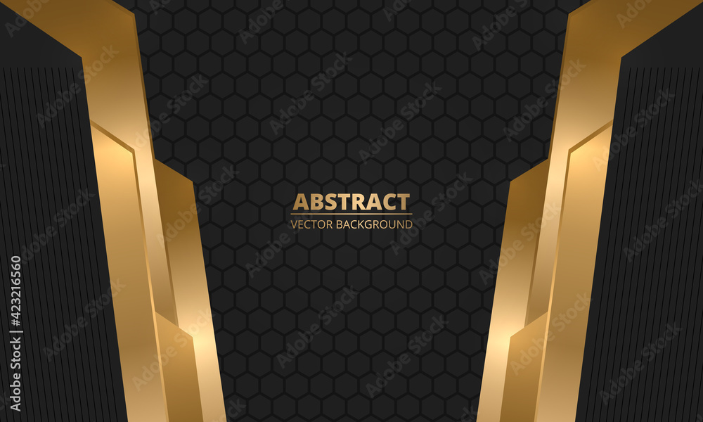 Dark luxury abstract background with hexagon carbon fiber grid and gold ...