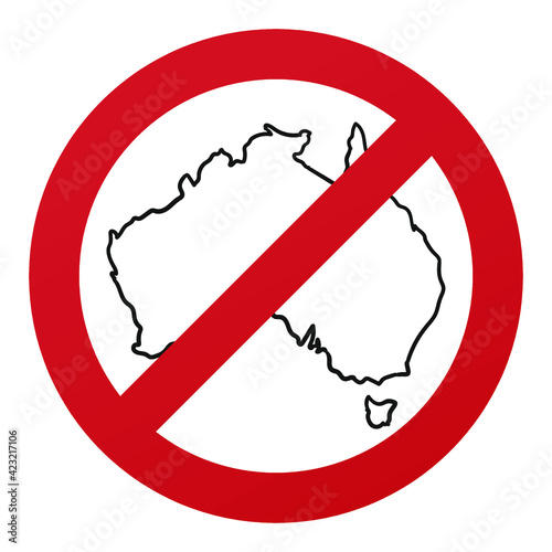 Australia Map Symbol Isolated on White Background. Vector Illustration Prohibition Stop Sign.