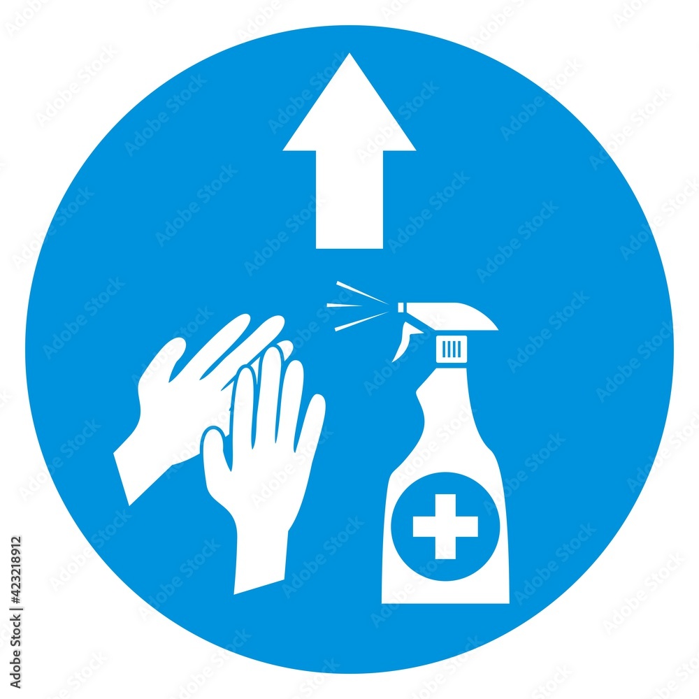 Direction to disinfection, floor label, vector sign Direction to disinfection, floor label, vector sign